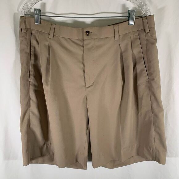 Ping Golf Shorts Men's 36 Khaki Brown Pleated Polyester Pockets 9" Inseam - Picture 1 of 7